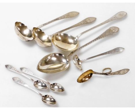 A group of Meyer and other Danish silver table flatware, foliate engraved, shield reserve monogram engraved, comprising a Mey