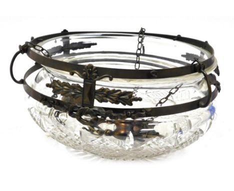 An early 20thC Continental brass framed cut glass ceiling light, 35cm wide.