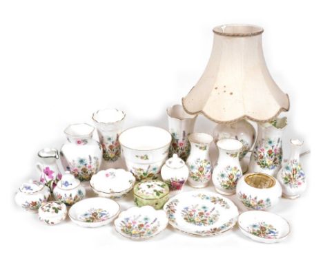 A group of Aynsley Wild Tudor pattern porcelain, including vases and a table lamp, further porcelain, etc. (a quantity) Buyer