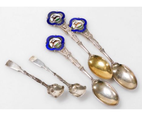 A set of three George V silver and enamel teaspoons, commemorating the Birchfield Harriers, Alexander Clark &amp; Co Ltd, Bir