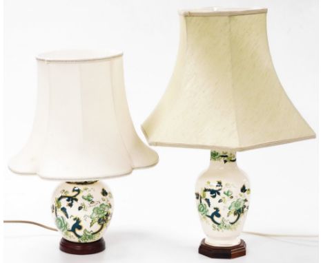 Two Masons Chartreuse pattern ironstone table lamps, of baluster form, 26cm high, and globular form, 44cm high, each with sha