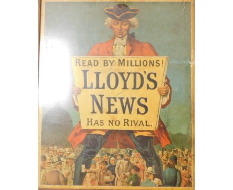 A Victorian advertising print for Lloyd's News, Read By Millions!, Has No Rival, framed and glazed, 38cm x 31cm.