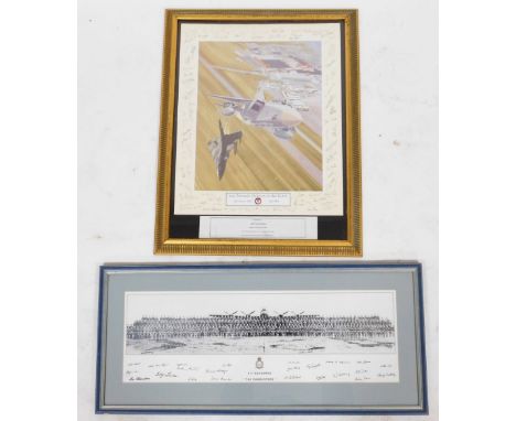 Photographic print of The 617 Squadron "The Dam Busters", facsimile signed by crew, 21cm x 66cm, together with A Last Tornado