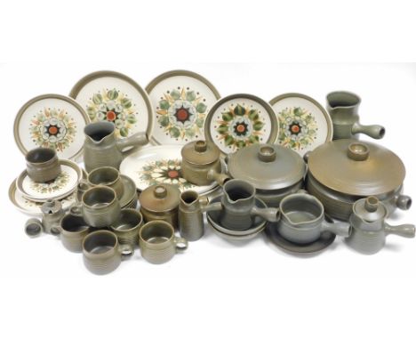 A Langley Sherwood pattern pottery part dinner and tea service, including vegetable tureens and covers, dinner and dessert pl