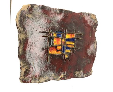 Chinese ceramic sculpture, raised centre panel with multicoloured fired glass sections, 50cm x 60cm Condition Report Click he