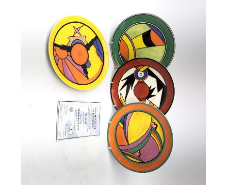 Set of four Wedgwood Clarice Cliff Celestial Fires series plates comprising Sunray, Jupiter, Lightning and Comets, one with c