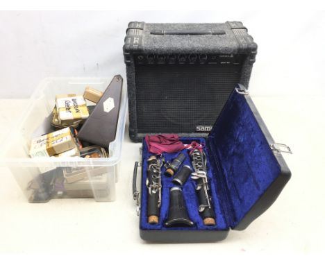John Grey & Sons rosewood clarinet in Buffet fitted case, a Paquet metronome, qty of Bassoon and other instrument reeds and a