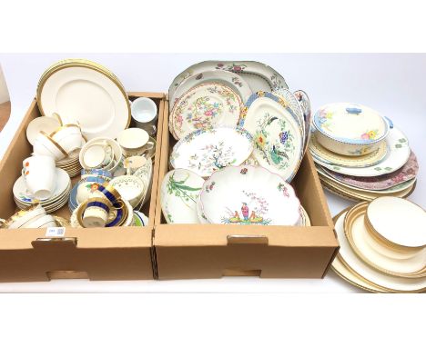 Collection of tableware including Spode 'Pearl River' pattern bowl and plate, pair Aynsley gilt and cobalt banded coffee cans