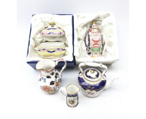 Spode Miniature Treasures comprising Kettle, Windsor Jug, Vase & Cover and casket, mostly boxed Condition Report Click here f