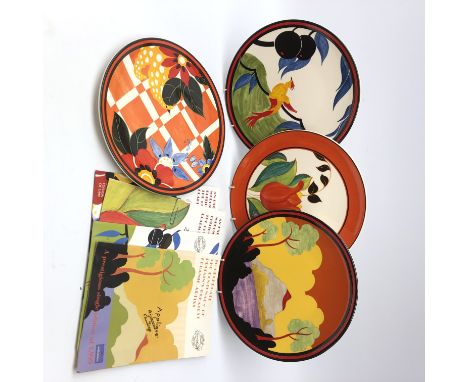 Set of four Wedgwood Clarice Cliff plates comprising Blossom, Etna, Red Tulip, Bird of Paradise with three certificates, D31c