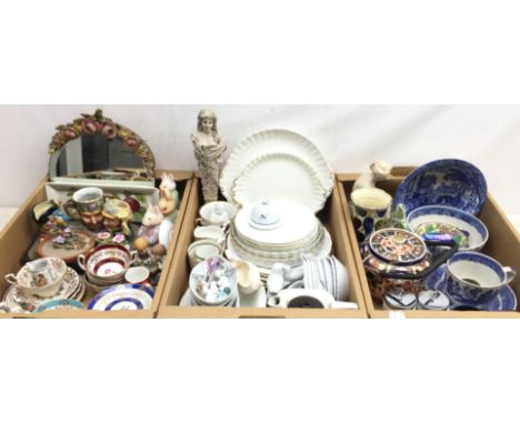 Spode Italian bowl, Imari pattern biscuit barrel, Maling lustre bowl, Barbola circular mirror, Royal Worcester Evesham and ot