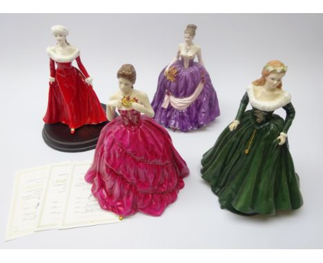 Three Royal Worcester figures 'Winter Palace', 'Amberley Ball' and 'The Maiden of Valour' and Royal Doulton figure 'Winters W