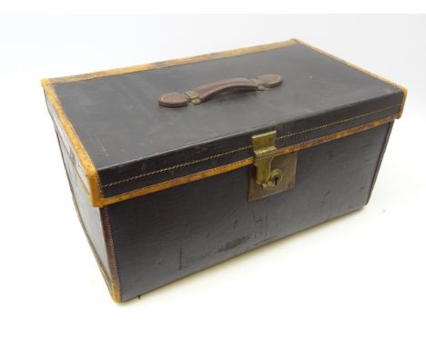 Mid 20th century car luggage trunk with leather handle and trim, L56cm  Condition Report Click here for further images, condi