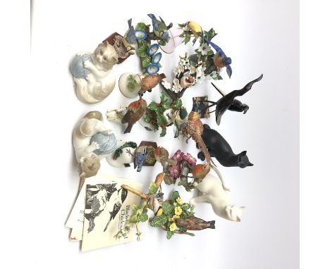 Franklin Mint RSPB porcelain birds, some with certificates, Goebel Pheasant, two Franklin Mint Counterpoint cat models and ot