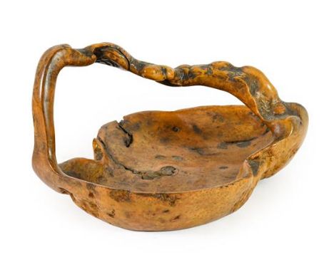 A Japanese Burrwood Basket, probably 19th century, of asymmetrical oval form with crabstock handle, 25cm wide; and A Japanese