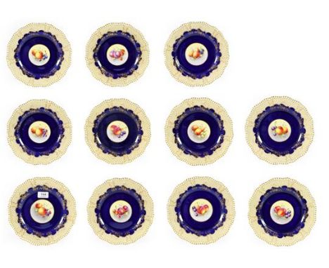 A Set of Eleven Royal Worcester Porcelain Plates, 1937, painted by Harry Ayrton, Edward Townsend and another with still life 