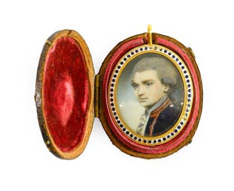 English School (circa 1782): Miniature Bust Portrait of a Gentleman, wearing military uniform, on ivory, oval, 3.5cm by 2.5cm