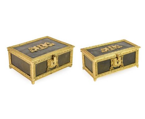 A Gilt Metal Mounted Leather Casket, possibly Brazilian, late 19th/early 20th century, of rectangular form, the hinged cover 