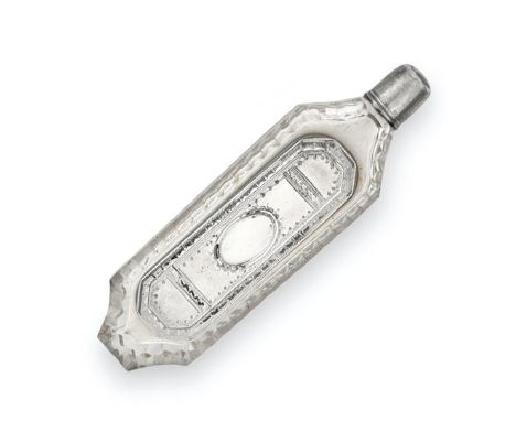 A George III Silvered Metal-Mounted Scent-Bottle cum Patch-Box, Apparently Unmarked, Circa 1800, oblong and with canted corne