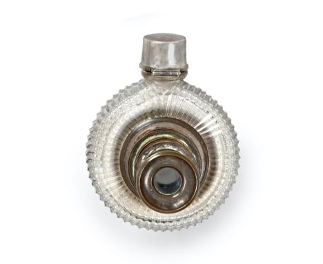 A 19th Century Metal-Mounted Scent-Bottle cum Spy-Glass, the fluted glass body of ring-form, centrally set with a three draw 
