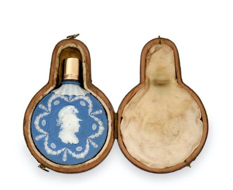 A George III Wedgwood Gold-Mounted Jasperware Scent-Bottle, Etruria, Circa 1780, circular, one side with a portrait bust of W