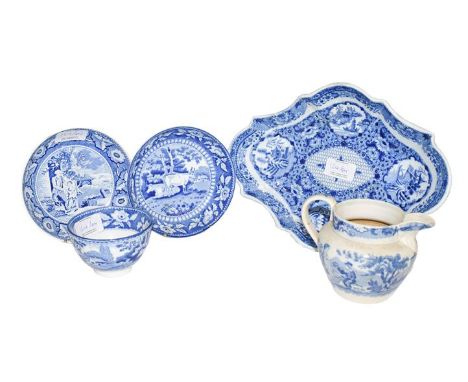 A Rogers Pearlware Plate, circa 1830, printed in underglaze blue with the Zebra pattern, impressed mark, 25.5cm diameter; A P