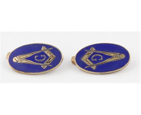 A pair of blue enamel Masonic cufflinks, stamped 9 .375. BOOK A VIEWING TIME SLOT ON OUR WEBSITE FOR THIS LOT. IMPORTANT: Onl
