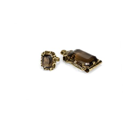 Collier-Anhänger und Damenring2-tlg., Anhänger 585 Gelbgold, punziert, Ring 585 Gelbgold, getestet, mit rechteckig geschliffe