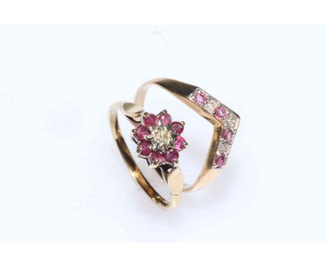 Two 9 carat gold, ruby and diamond rings.