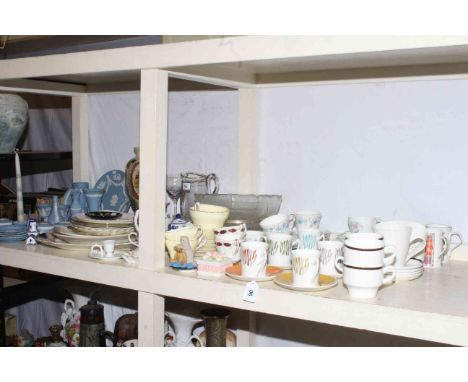 Collection of ceramics including Moorcroft pin dish, Wedgwood, Royal Worcester, Paragon, Harrowby, Delft, glass, etc.
