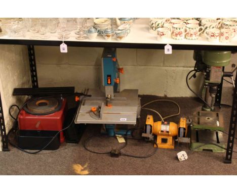 Pillar drill, bench grinder, Black &amp; Decker band saw and sharpener (4).