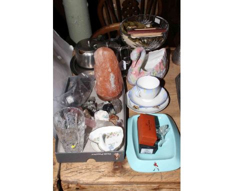 Box of crystals and Himalayan Salt Lamp, Assorted china, glass, etc.