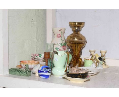 Collection of Wade, Carlton ware, Noritake, Maling, oil lamp base.