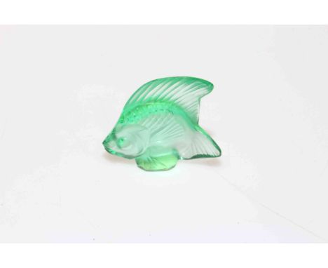 Lalique light green glass fish, boxed.