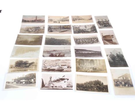 Collection of postcards, 1912 and 1926 newspapers, Topo Britain snapshot photos in envelopes, stamps (New Zealand miniature s