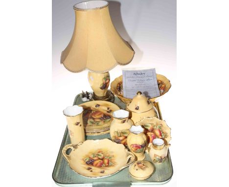 Collection of Aynsley Orchard Gold including Jubilee footed bowl, table lamp, vases, plates, etc.