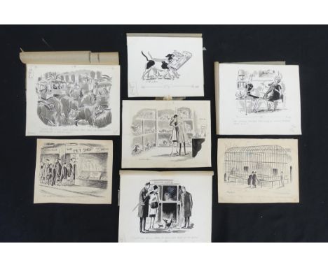 ANTONIA BERYL BOTTERILL YEOMAN (Known as 'ANTON') (Australian/British 1907-1970) Seven unframed pen &amp; ink cartoons, pets 