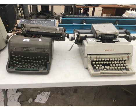 TWO TYPE WRITERS TO INCLUDE A ROYAL AND A OLIVETTI LINEA 98 AND A CAR RADIO CASSETTE 