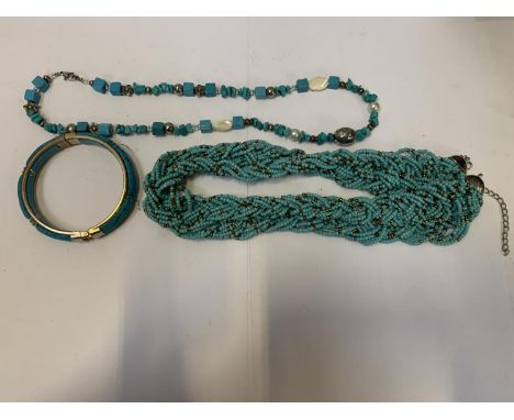 THREE NORTH AMERICAN NAVAJO ITEMS - A BANGLE AND TWO NECKLACES 