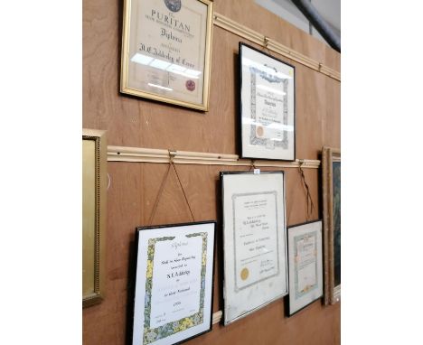 A GROUP OF FIVE FRAMED SHOE REPAIRING CERTIFICATES 