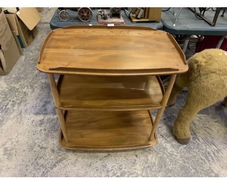 AN ERCOL LIGHT ELM VINTAGE TEA TROLLEY 