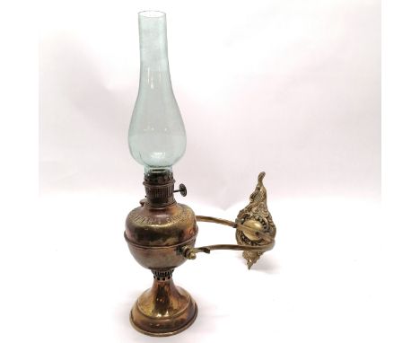 Antique gimble brass oil lamp by R Ditmar's Favorit Lampe with glass flue- total height of lamp 41cm- in overall good used co