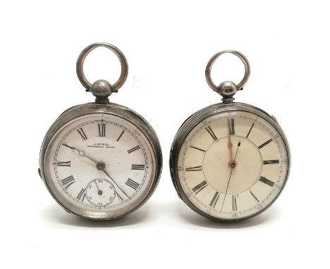 2 x antique silver pocket watches - largest 5cm diameter with sweep second hand ~ both for spares / repairs 