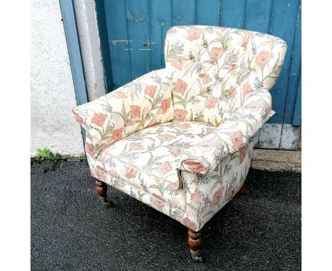Antique small button back armchair - 77cm wide x 82cm high x 78cm deep ~ In good used condition 