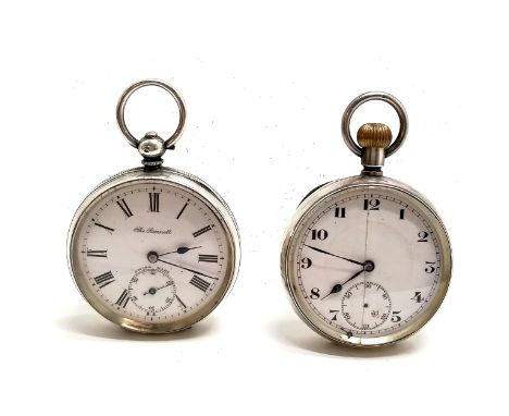 2 x antique silver cased gents pocket watches - 45mm cases ~ key wind is Barnett patent lever and for spares / repairs the ma