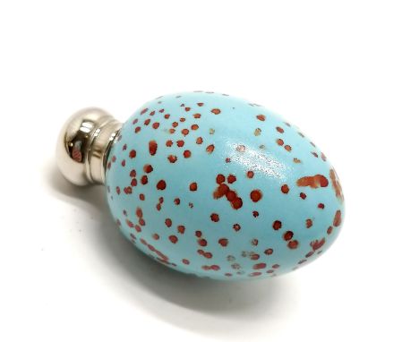 Small ceramic egg shaped scent bottle with chrome lid 5.5cm long - in good condition 