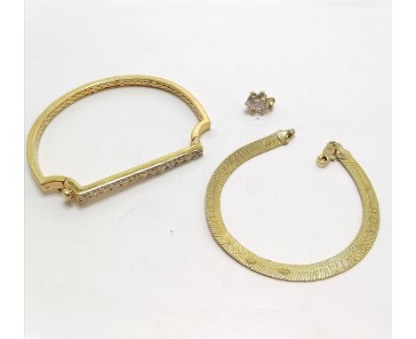 Silver gilt bangle (total weight 26g) t/w milanese 'I Love You' bracelet &amp; CZ pendant (9.7mm diameter) - SOLD ON BEHALF O