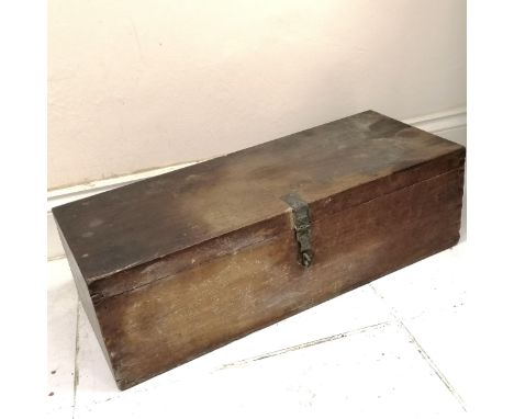 Antique teak brass mounted box - 80cm x 33cm x 24cm high ~ has old patch and staining to top and loss to end of latch &amp; i