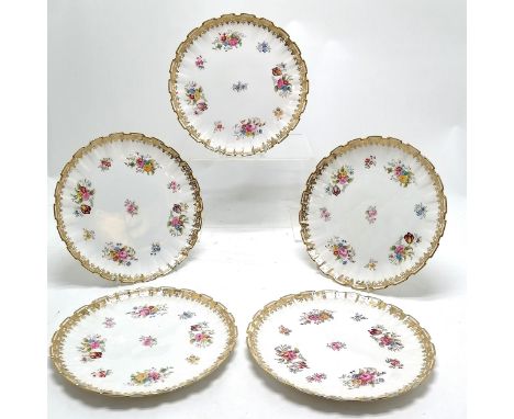 5 plates- Copeland Spode by T Goode &amp; co. London hand decorated and gilded 22cm diameter- All in good used condition 