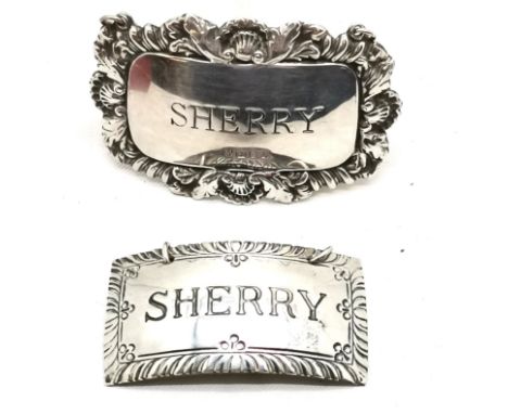 2 x sterling silver Sherry decanter labels - 1 by USA Stieff Sterling (Williamsburg) - weight (2) 28g 